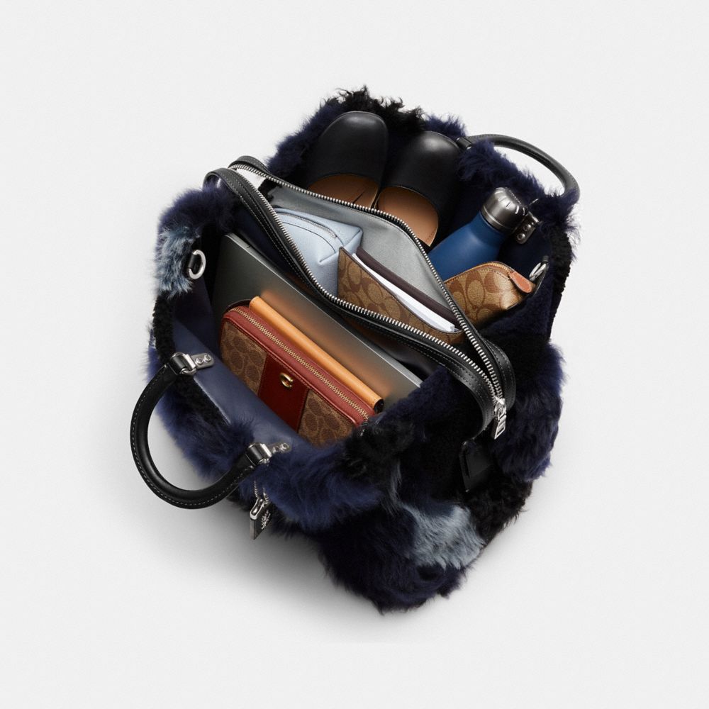 COACH®,Rogue Bag 39 With Patchwork,Shearling,Leather,Tote,Logo,Metal,Day Party,Turquoise,Inside View,Top View