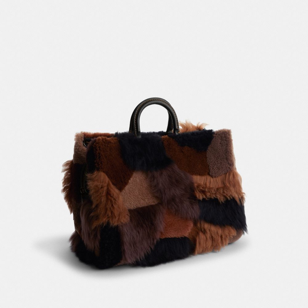 COACH®,Rogue Bag 39 With Patchwork,Shearling,Leather,Tote,Logo,Metal,Day Party,,Angle View