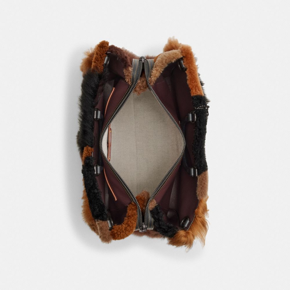 COACH®,Rogue Bag 39 With Patchwork,Shearling,Leather,Tote,Logo,Metal,Day Party,,Inside View,Top View