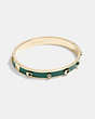 COACH®,SIGNATURE AND STONE HINGED BANGLE,Metal,Gold/Green,Front View