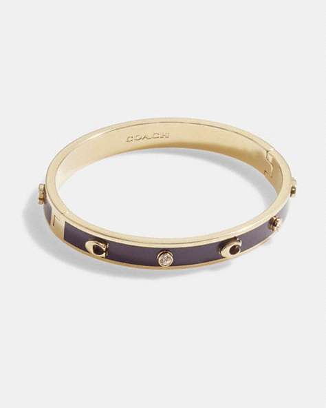 COACH®,SIGNATURE AND STONE HINGED BANGLE,Metal,Gold/Wine,Front View