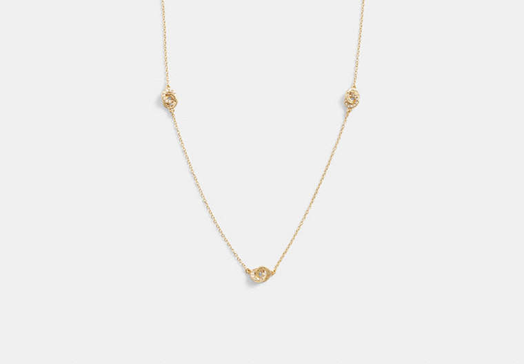 COACH®,INTERLOCKING OPEN CIRCLE PEARL LONG STATION NECKLACE,Metal,Gold/Pearl,Front View