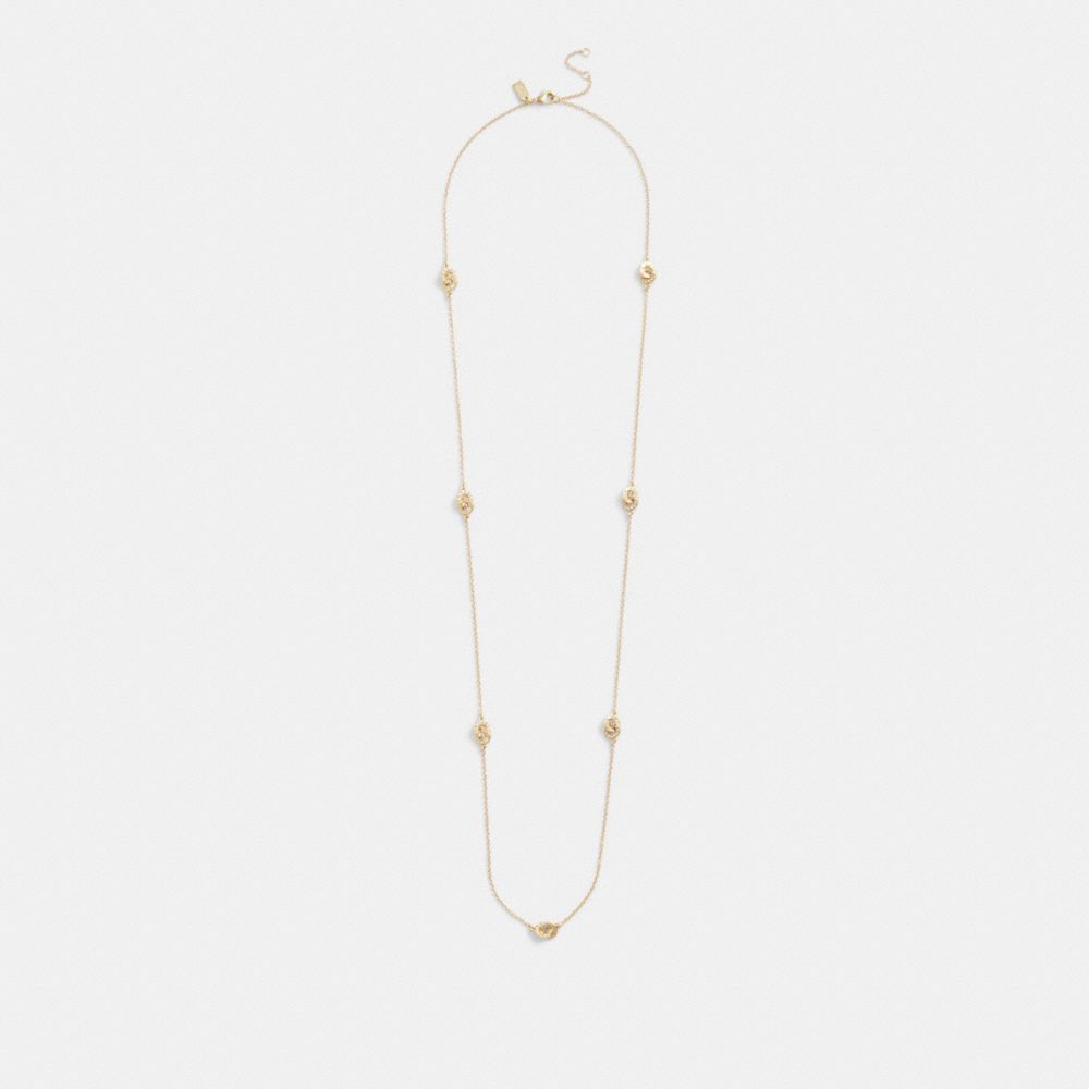 COACH®,INTERLOCKING OPEN CIRCLE PEARL LONG STATION NECKLACE,Gold/Pearl,Inside View,Top View