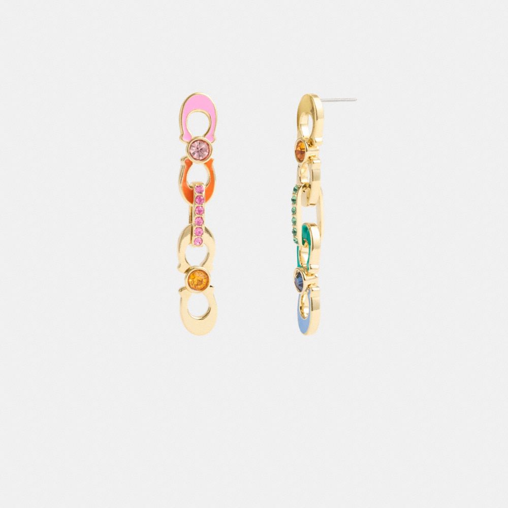 COACH®,SIGNATURE LINK ENAMEL PAVÉ LINEAR EARRINGS,Gold/Multi,Front View