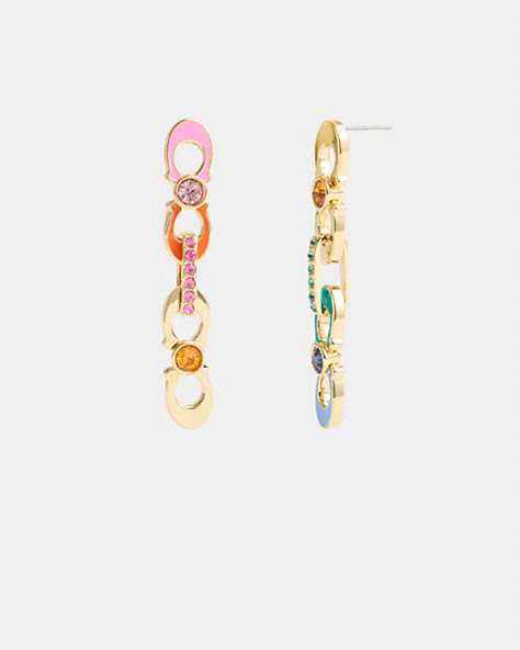 COACH®,SIGNATURE LINK ENAMEL PAVÉ LINEAR EARRINGS,Mixed Material,Gold/Multi,Front View