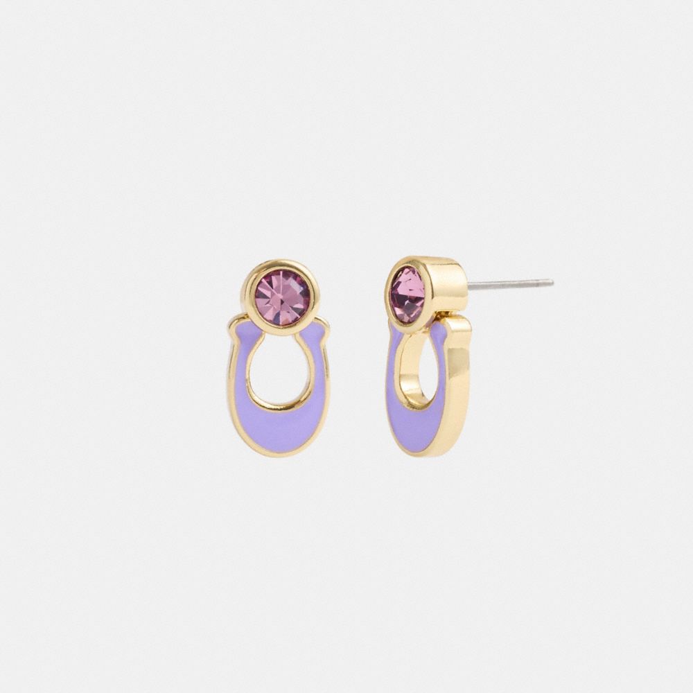 COACH®,SIGNATURE LINK ENAMEL PAVÉ DROP EARRINGS,Gold/Purple,Front View