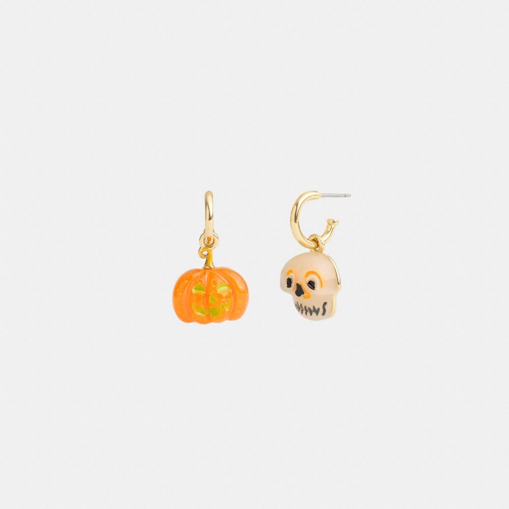 COACH®,Skull And Pumpkin Mismatch Earrings,Studs,Dangle Earring,Resin,Enamel,Novelty Embellishment,Titanium,Casual,Multi Color,Front View