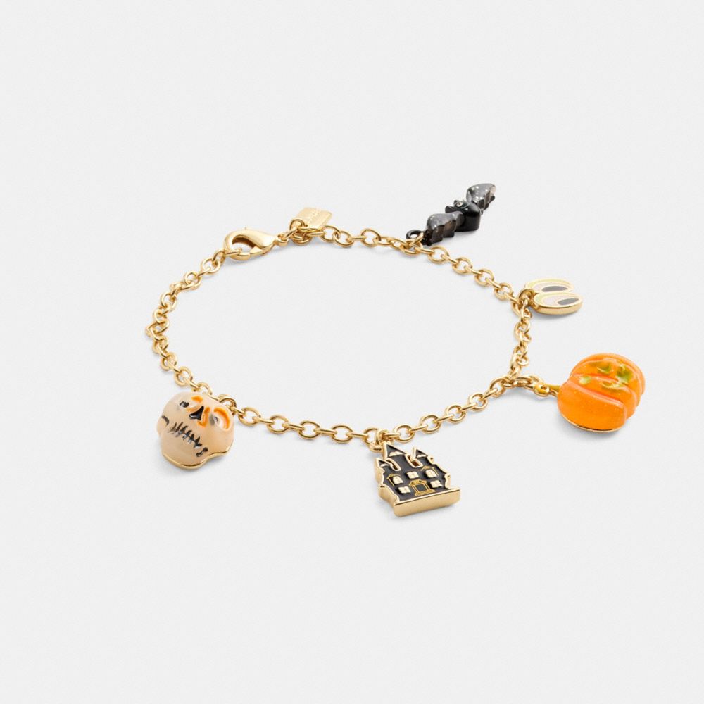 Gold Multi Skull And Pumpkin Charm Bracelet