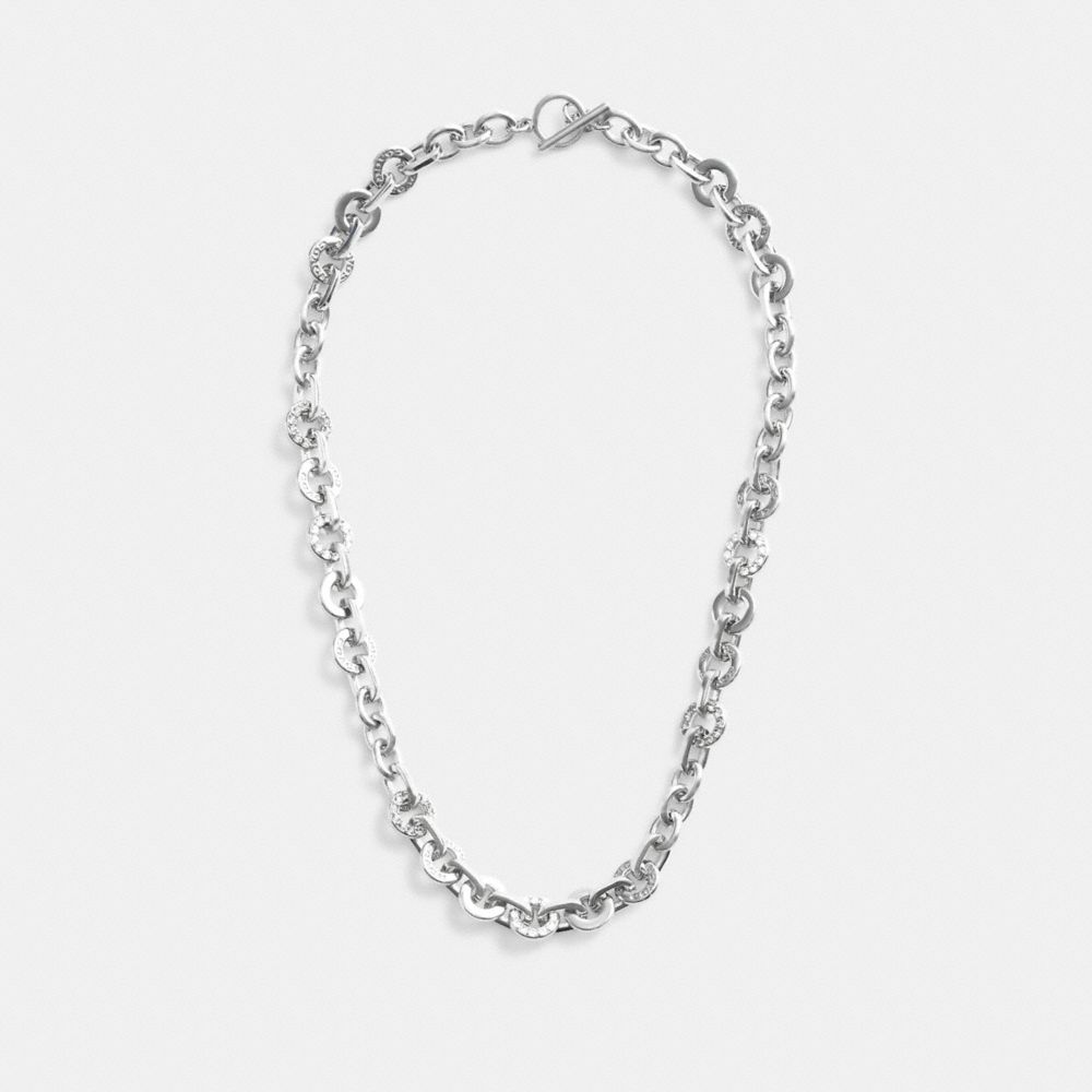 COACH®,OPEN CIRCLE CHAIN NECKLACE,Silver,Inside View,Top View