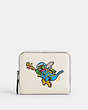 COACH®,COSMIC COACH BILLFOLD WALLET WITH REXY,Polished Pebble Leather,Mini,Silver/Chalk Multi,Front View