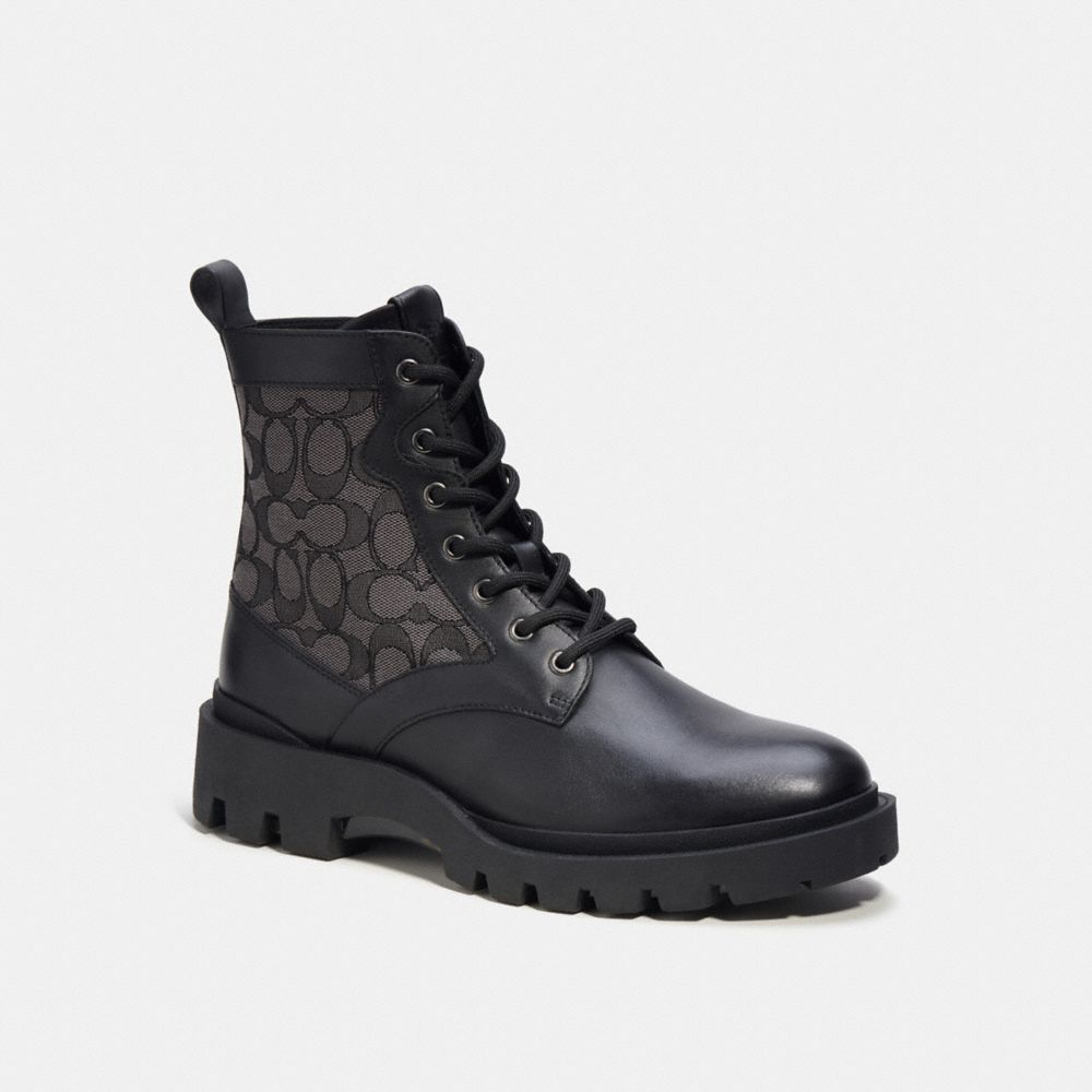 COACH®,CITYSOLE BOOT WITH SIGNATURE JACQUARD,Mixed Materials,Black/Charcoal,Front View