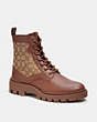 COACH®,CITYSOLE BOOT WITH SIGNATURE JACQUARD,Mixed Materials,Saddle/Khaki,Front View