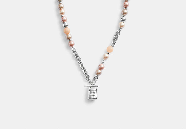 COACH®,PEARL AND PADLOCK NECKLACE,Silver/Multi,Front View