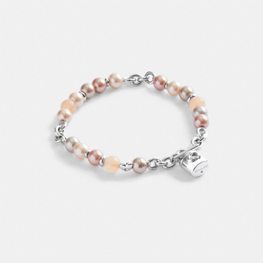 COACH®,PEARL AND PADLOCK BRACELET,Silver/Multi,Front View