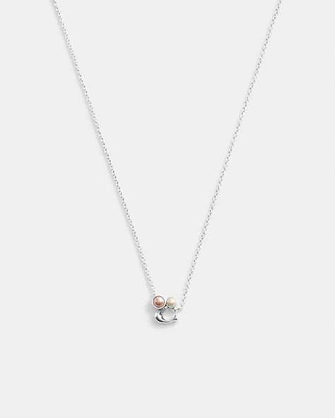 COACH®,PEARL AND PADLOCK PENDANT NECKLACE,Silver/Multi,Front View