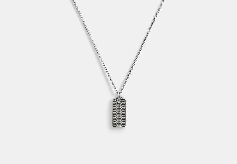 COACH®,STERLING SILVER QUILTED HANGTAG LONG PENDANT NECKLACE,Sterling Silver,Silver,Front View