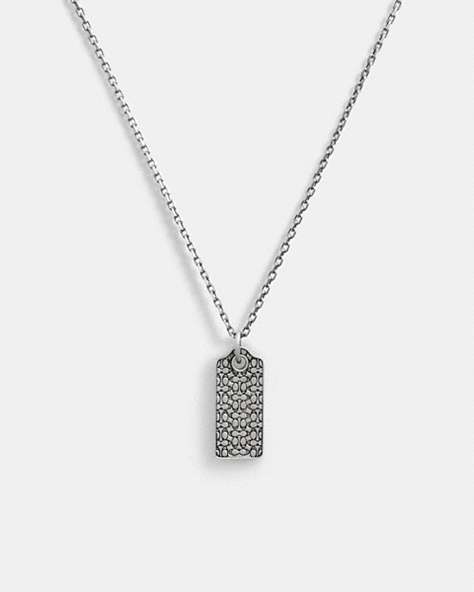COACH®,STERLING SILVER QUILTED HANGTAG LONG PENDANT NECKLACE,Sterling Silver,Silver,Front View