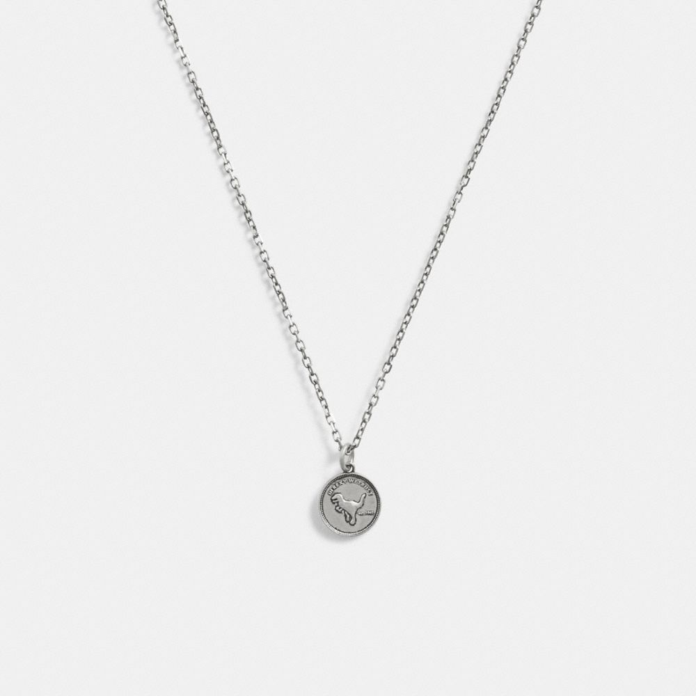 COACH®,STERLING SILVER COIN PENDANT NECKLACE,Sterling Silver,Silver,Front View