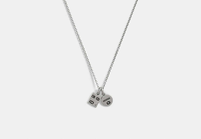 COACH®,STERLING SILVER DOUBLE CHARM LONG PENDANT NECKLACE,Sterling Silver,Silver,Front View