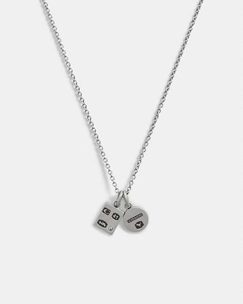 COACH®,STERLING SILVER DOUBLE CHARM LONG PENDANT NECKLACE,Sterling Silver,Silver,Front View