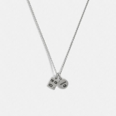 Мужские брелоки Coach Sterling Silver Double Charm Long Pendant Necklace