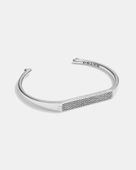 COACH®,STERLING SILVER SIGNATURE ID CUFF,Sterling Silver,Silver,Front View