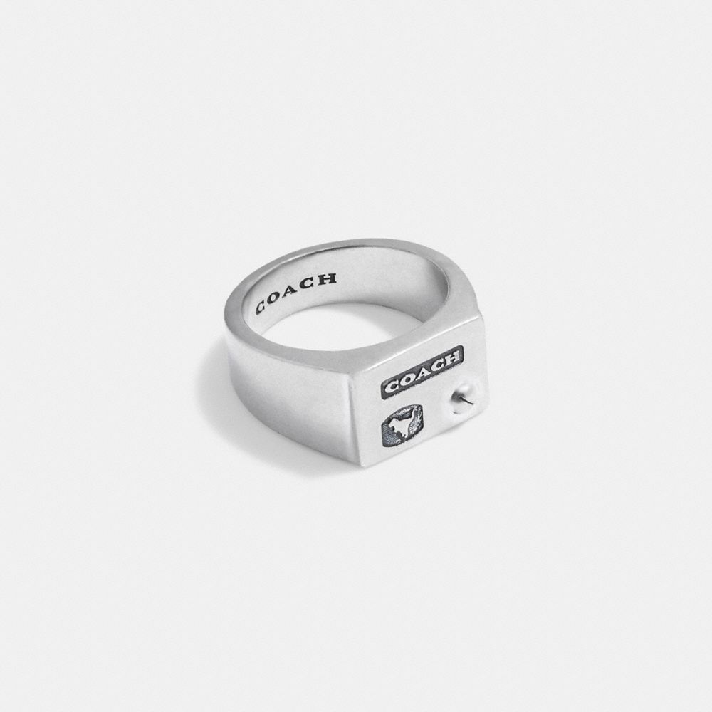 COACH®,STERLING SILVER SIGNET RING,Sterling Silver,Silver,Front View