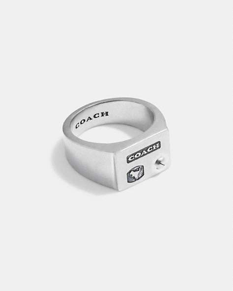 COACH®,STERLING SILVER SIGNET RING,Sterling Silver,Silver,Front View