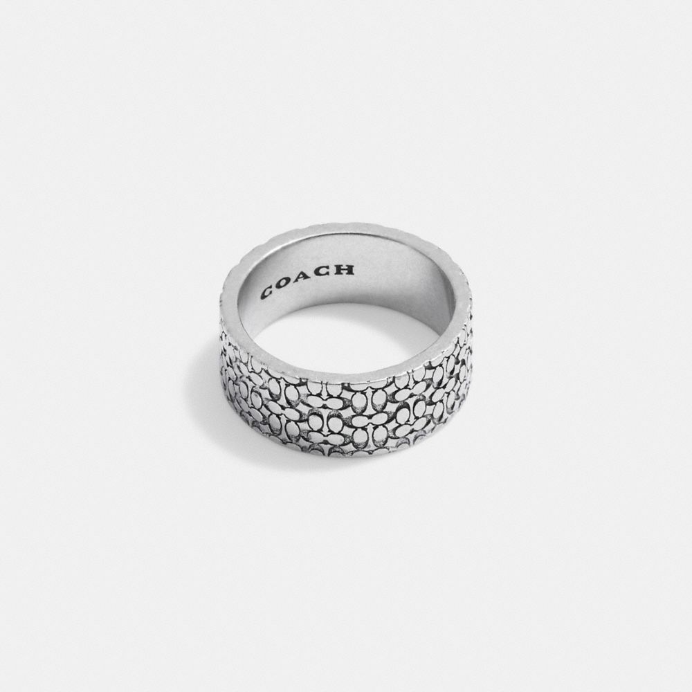 COACH®,STERLING SILVER SIGNATURE RING,Sterling Silver,Silver,Front View