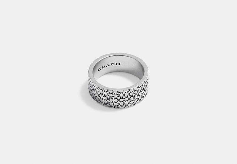 COACH®,STERLING SILVER SIGNATURE RING,Sterling Silver,Silver,Front View