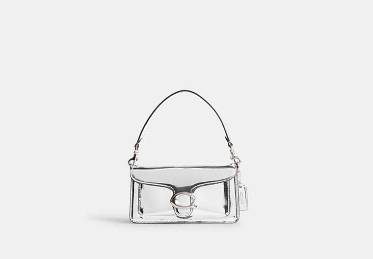 COACH®,TABBY 12 IN METALLIC,Metallic Leather,Silver/Silver,Front View