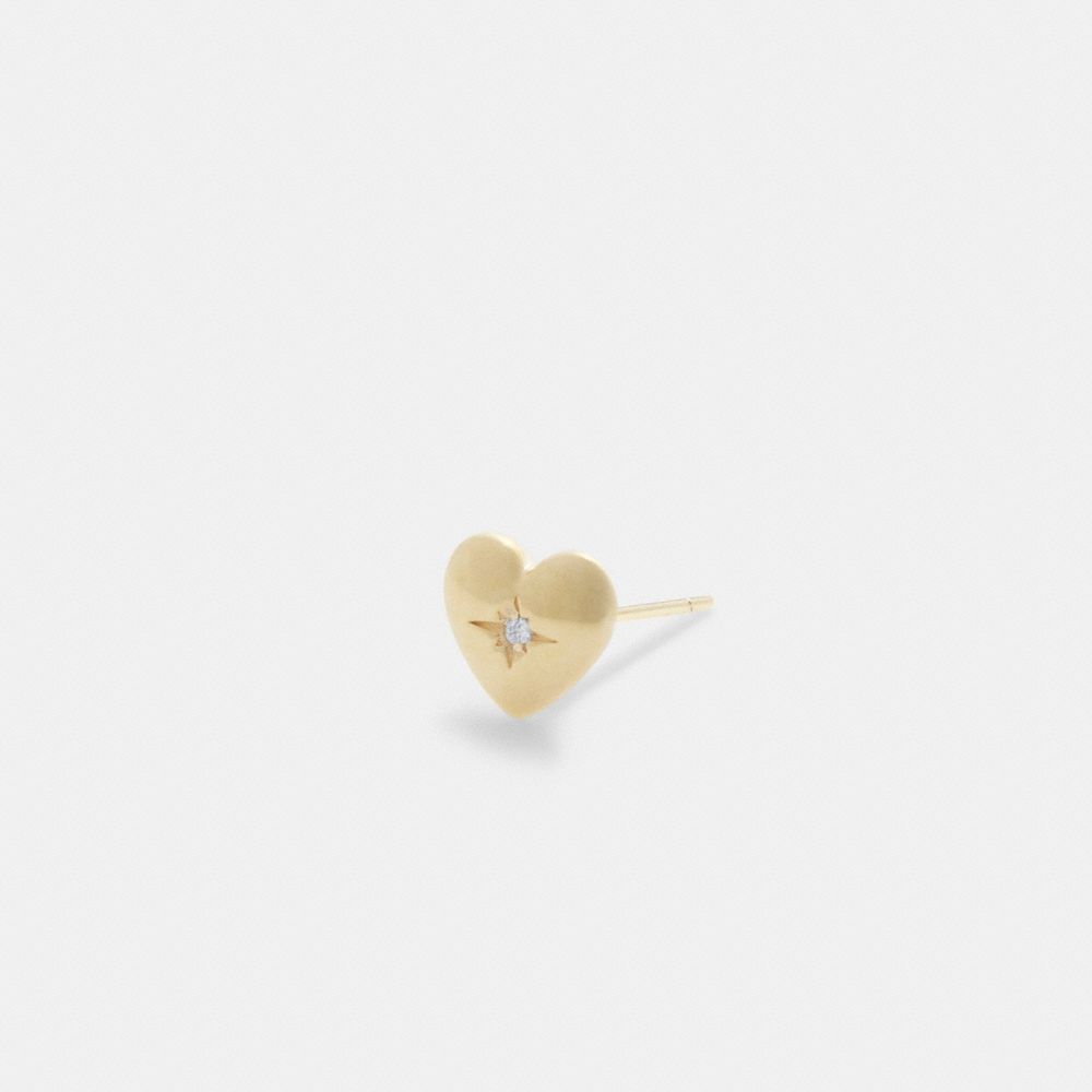 COACH®,14K GOLD HEART SINGLE STUD EARRING,14 K Gold,Gold,Inside View,Top View