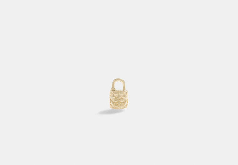 COACH®,14K GOLD QUILTED SIGNATURE PADLOCK SINGLE STUD EARRING,14 K Gold,Gold,Front View image number 0
