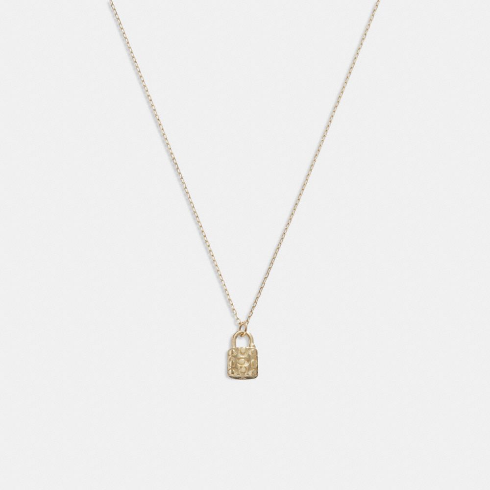 14 K Gold Quilted Signature Padlock Pendant Necklace