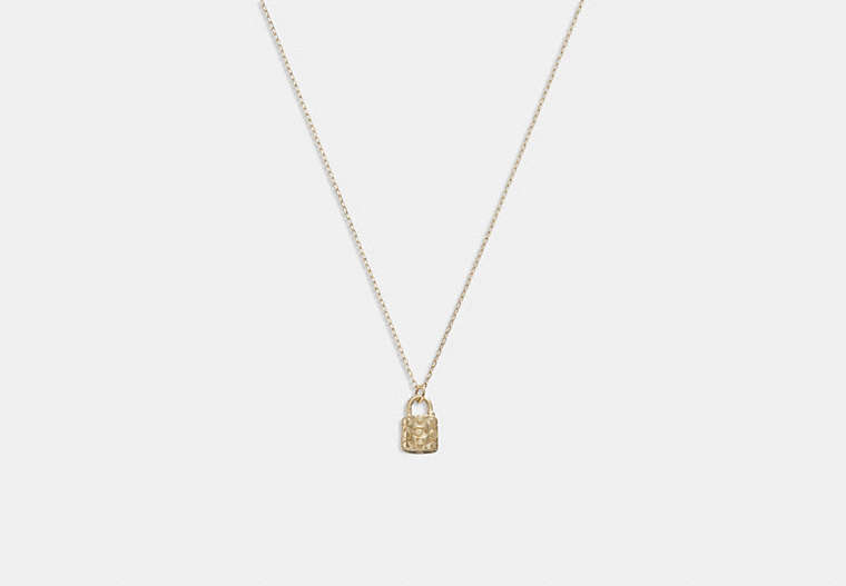 COACH®,14K GOLD QUILTED SIGNATURE PADLOCK PENDANT NECKLACE,14 K Gold,Gold,Front View image number 0