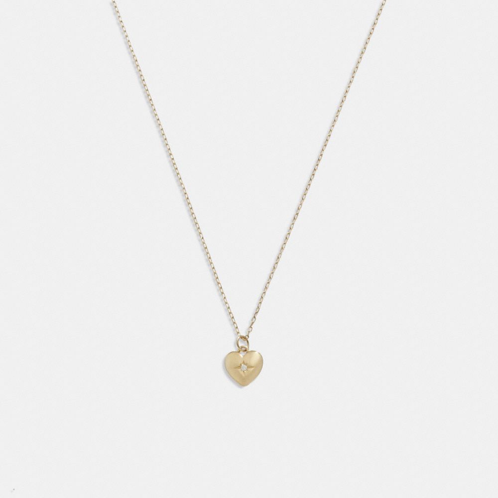 COACH®,14K GOLD HEART PENDANT NECKLACE,14 K Gold,Gold,Front View