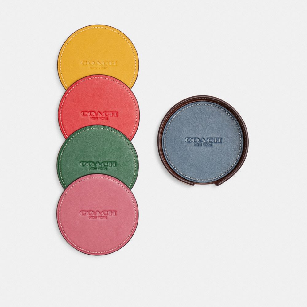 COACH®,COASTER SET,Glovetanned Leather,Multi,Front View