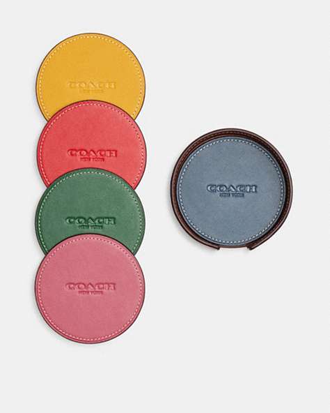 COACH®,COASTER SET,Glovetanned Leather,Multi,Front View