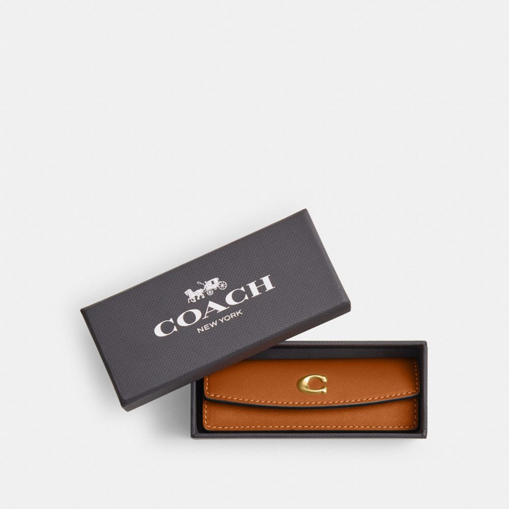 COACH®,ENSEMBLE DE DÉS,Cuir tanné,Laiton/Noisette,Front View