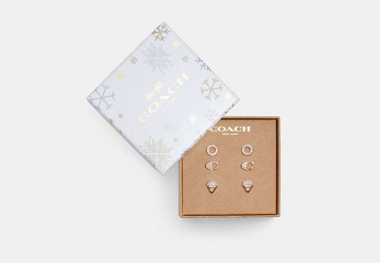 COACH®,SIGNATURE ICE CREAM EARRINGS SET,Mixed Material,Rose Gold,Front View