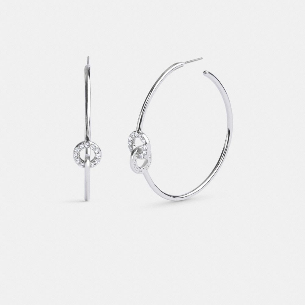 COACH®,OPEN CIRCLE INTERLOCKING HOOP EARRINGS,Silver,Front View