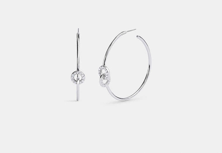 COACH®,OPEN CIRCLE INTERLOCKING HOOP EARRINGS,Silver,Front View image number 0