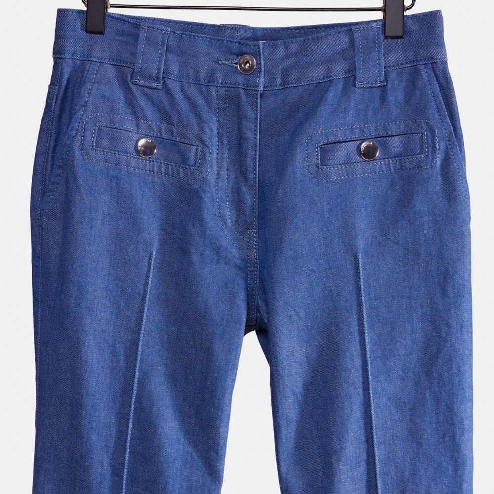 COACH®,Restored Retro High Rise Jeans,Spandex,Cotton,Flared Leg,Pintuck Embellishment,Casual,Blue,Scale View