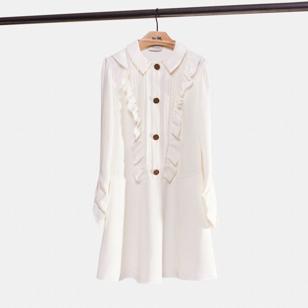 COACH®,RESTORED RUFFLE BIB DRESS,Cream,Front View