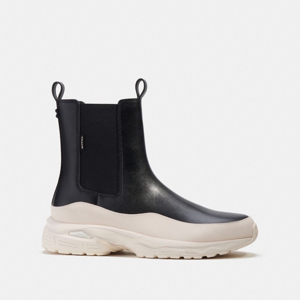 COACH®,C301 Hybrid Boot,EVA,Mesh,Rubber,Leather,Lining Mesh,Chelsea Boots,Color Block,Mixed Media,Pull Tab,Elastic Gore,Ca...,Black,Angle View