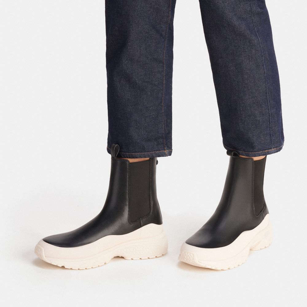 COACH®,C301 Hybrid Boot,EVA,Mesh,Rubber,Leather,Lining Mesh,Chelsea Boots,Color Block,Mixed Media,Pull Tab,Elastic Gore,Ca...,Black,Detail View