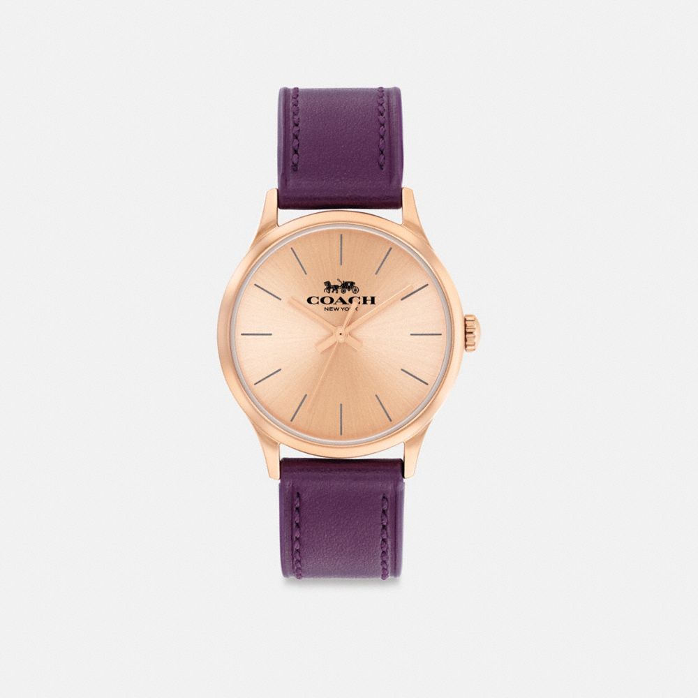 COACH®,RUBY WATCH, 32MM,Deep Berry,Front View