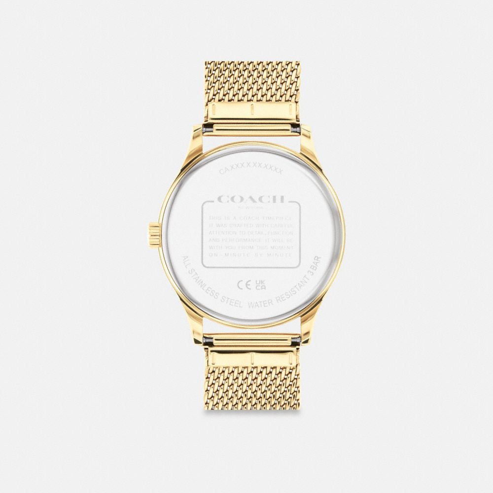 COACH®,BAXTER WATCH, 39MM,Gold,Back View