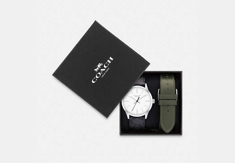 COACH®,BAXTER GIFT SET, 39MM,Charcoal/ Green,Front View