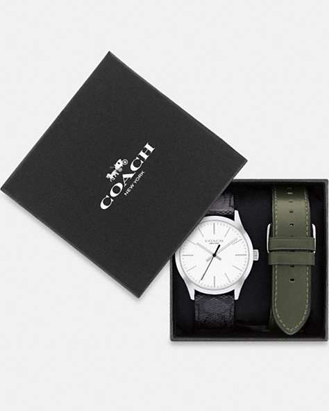 COACH®,BAXTER GIFT SET, 39MM,Charcoal/ Green,Front View